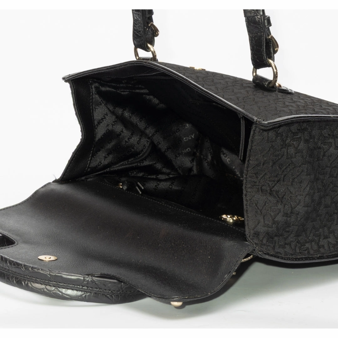 DKNY Signature Canvas and Croc Embossed Leather Shoulder Bag