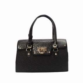 DKNY Signature Canvas and Croc Embossed Leather Shoulder Bag