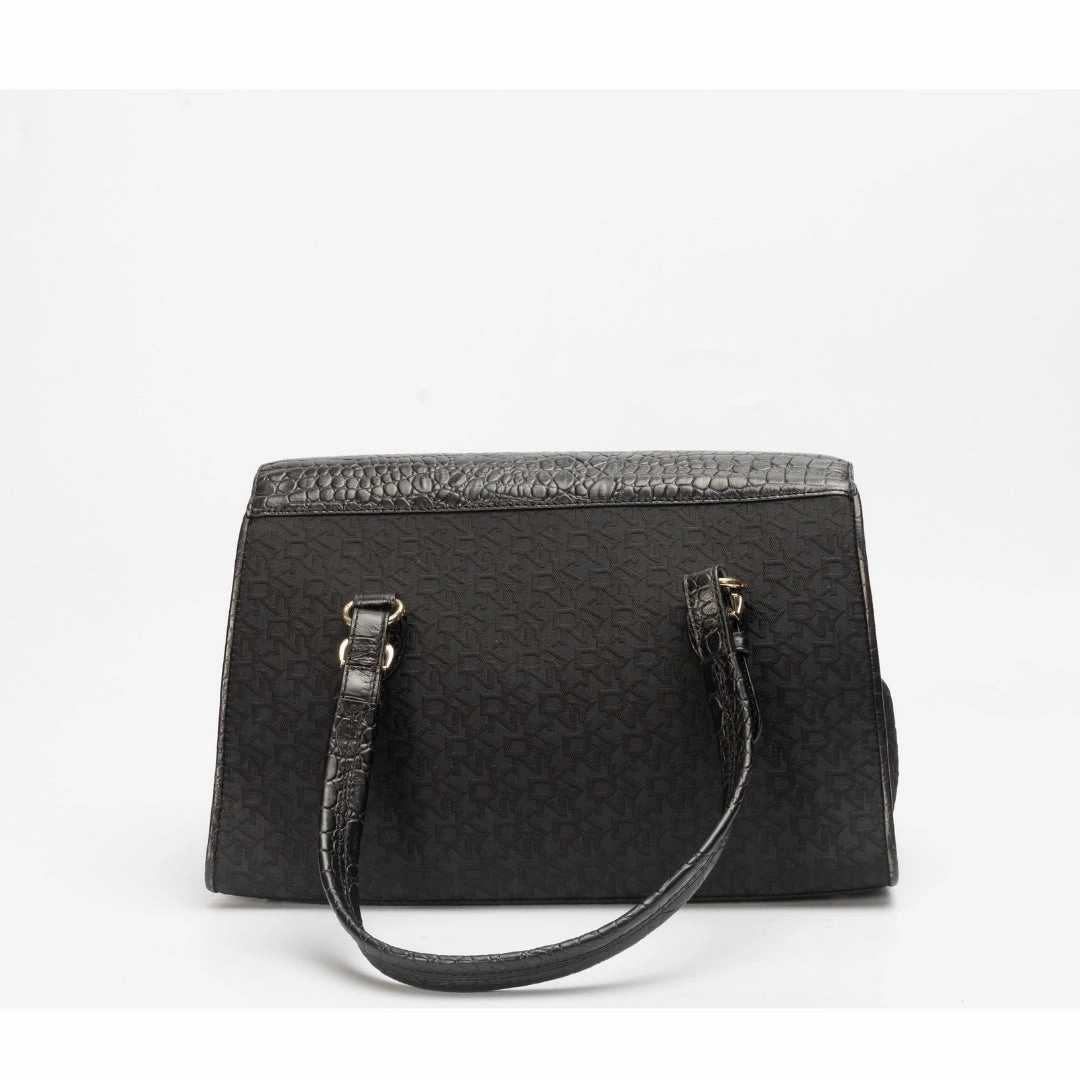 DKNY Signature Canvas and Croc Embossed Leather Shoulder Bag