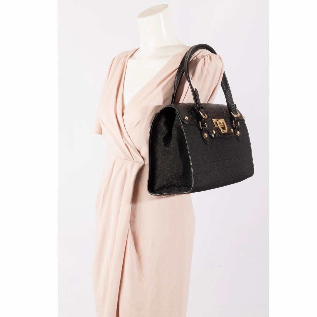 DKNY Signature Canvas and Croc Embossed Leather Shoulder Bag