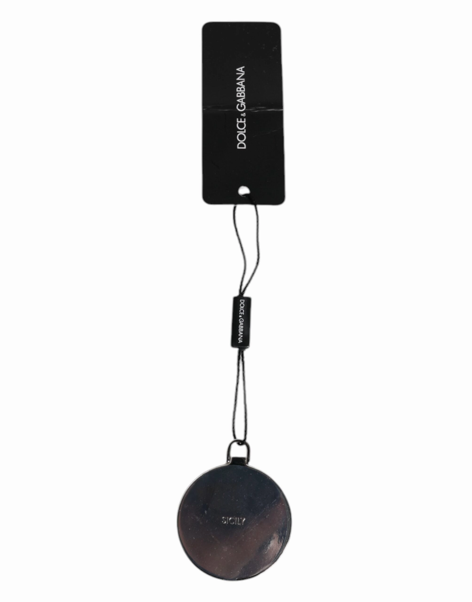 Dolce & Gabbana Calfskin Leather Round Logo Hand Mirror Women's Holder