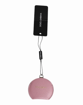 Dolce & Gabbana Calfskin Leather Round Logo Hand Mirror Women's Holder