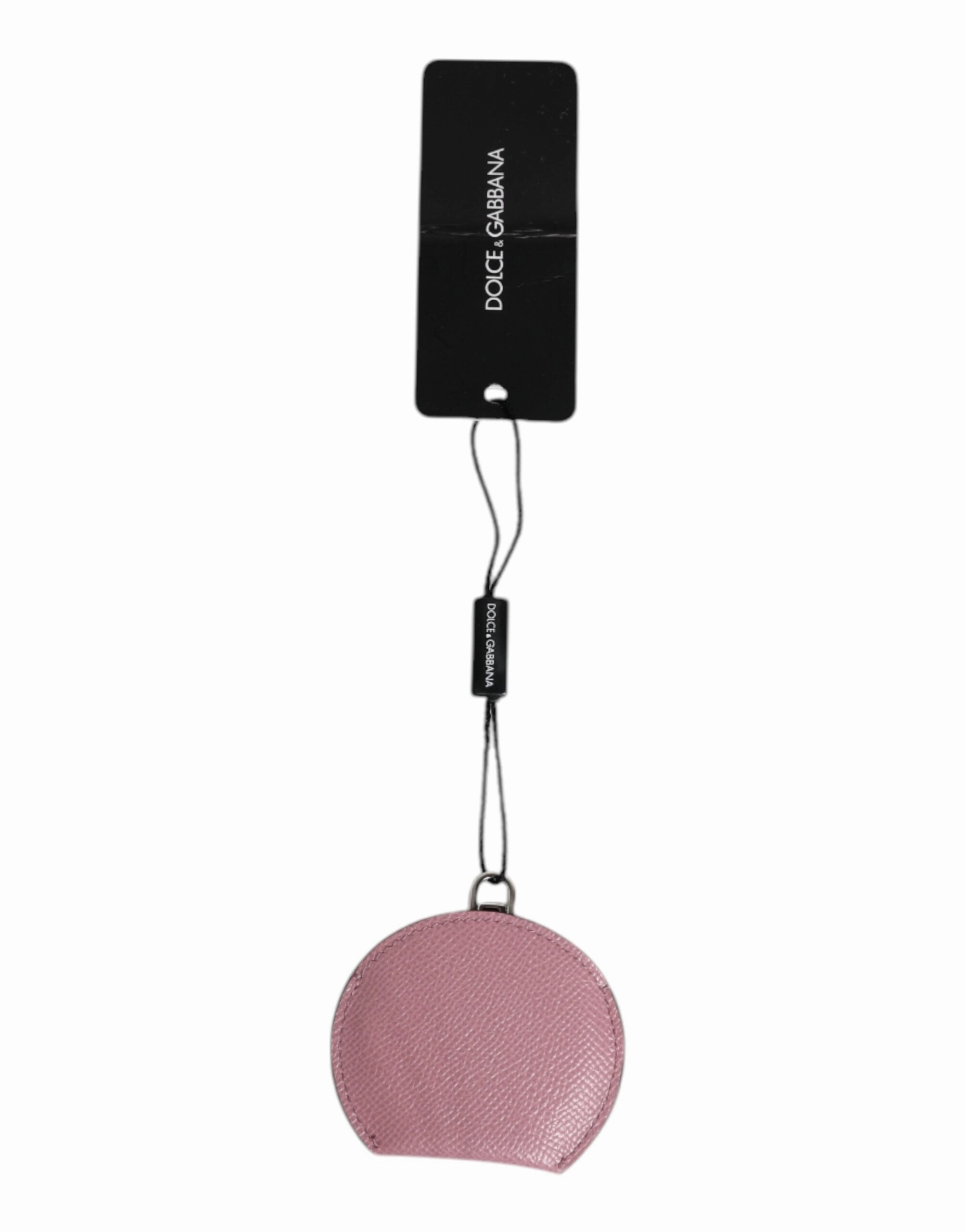 Dolce & Gabbana Calfskin Leather Round Logo Hand Mirror Women's Holder