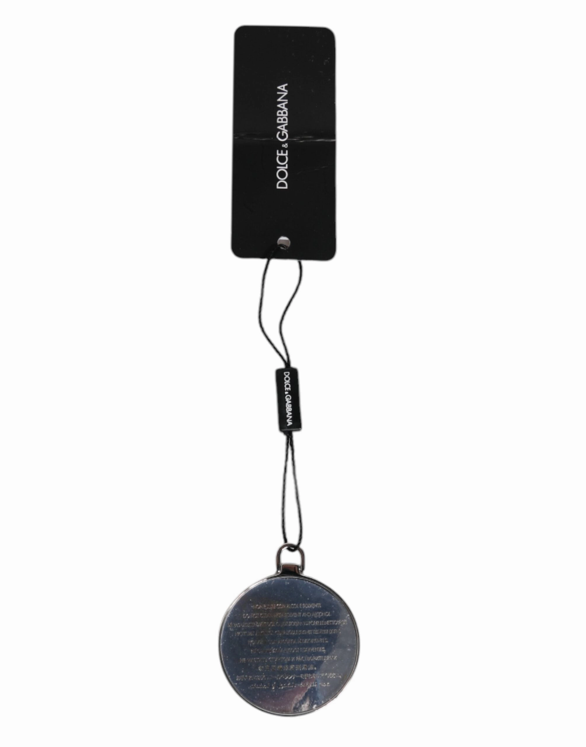 Dolce & Gabbana Calfskin Leather Round Logo Hand Mirror Women's Holder