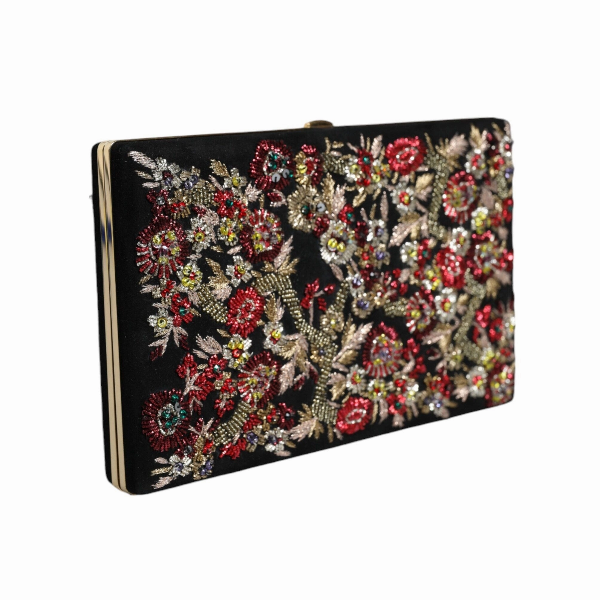 Dolce & Gabbana Multicolor Floral Gold Frame Clutch Evening Purse Women's Bag
