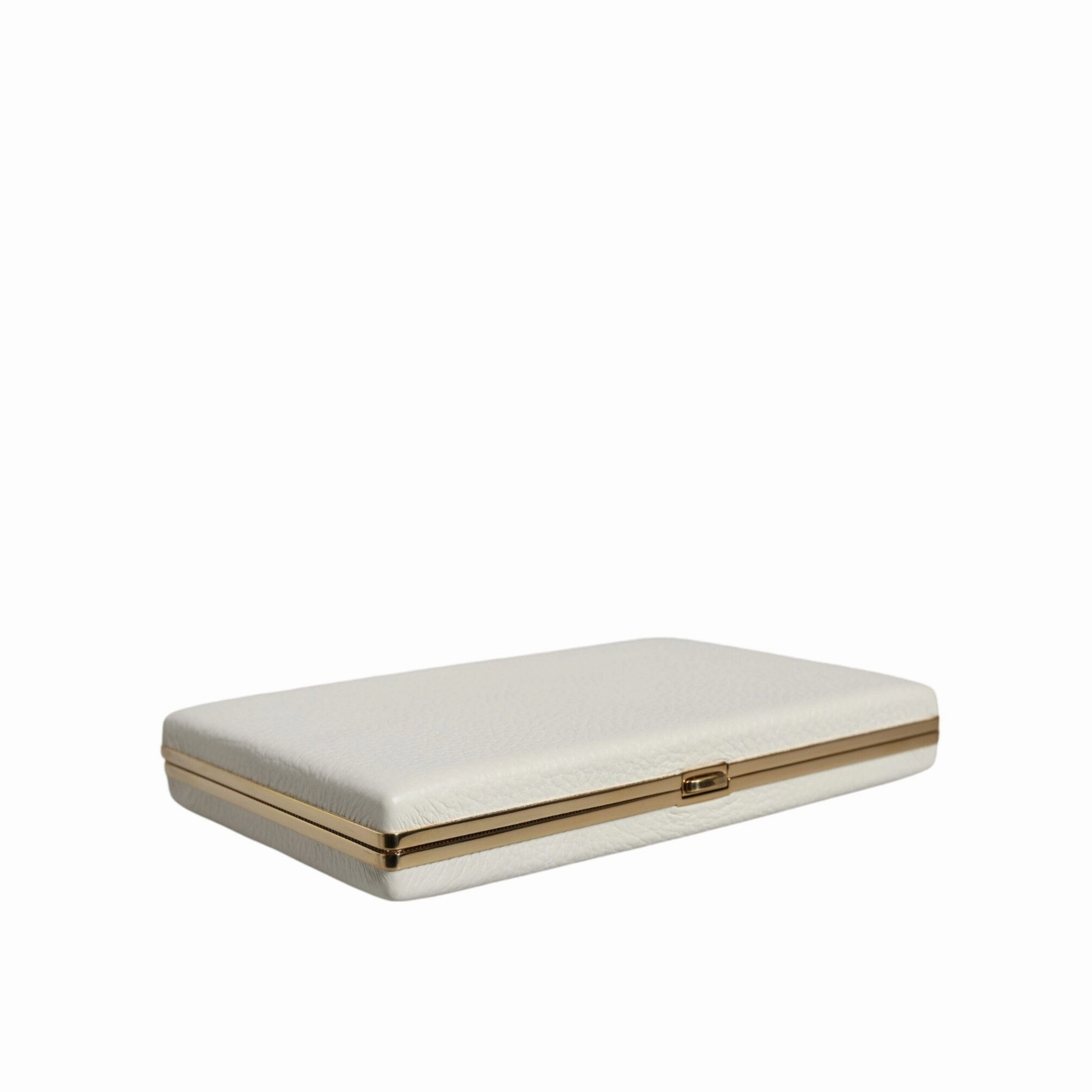 Dolce & Gabbana White Leather Gold Frame Clutch Evening Party Purse Women's Bag