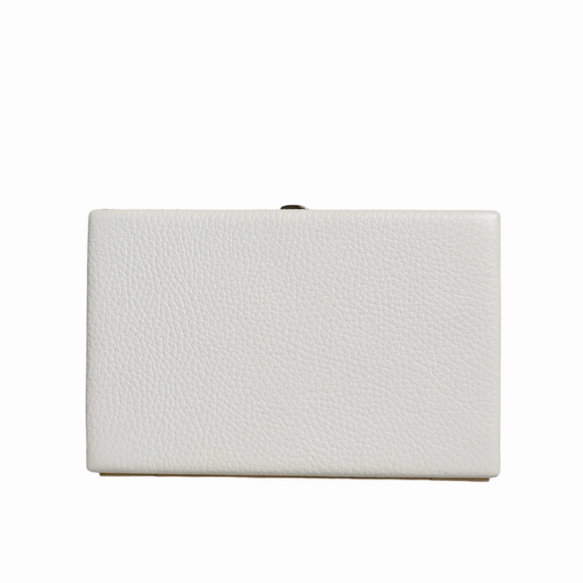 Dolce & Gabbana White Leather Gold Frame Clutch Evening Party Purse Women's Bag