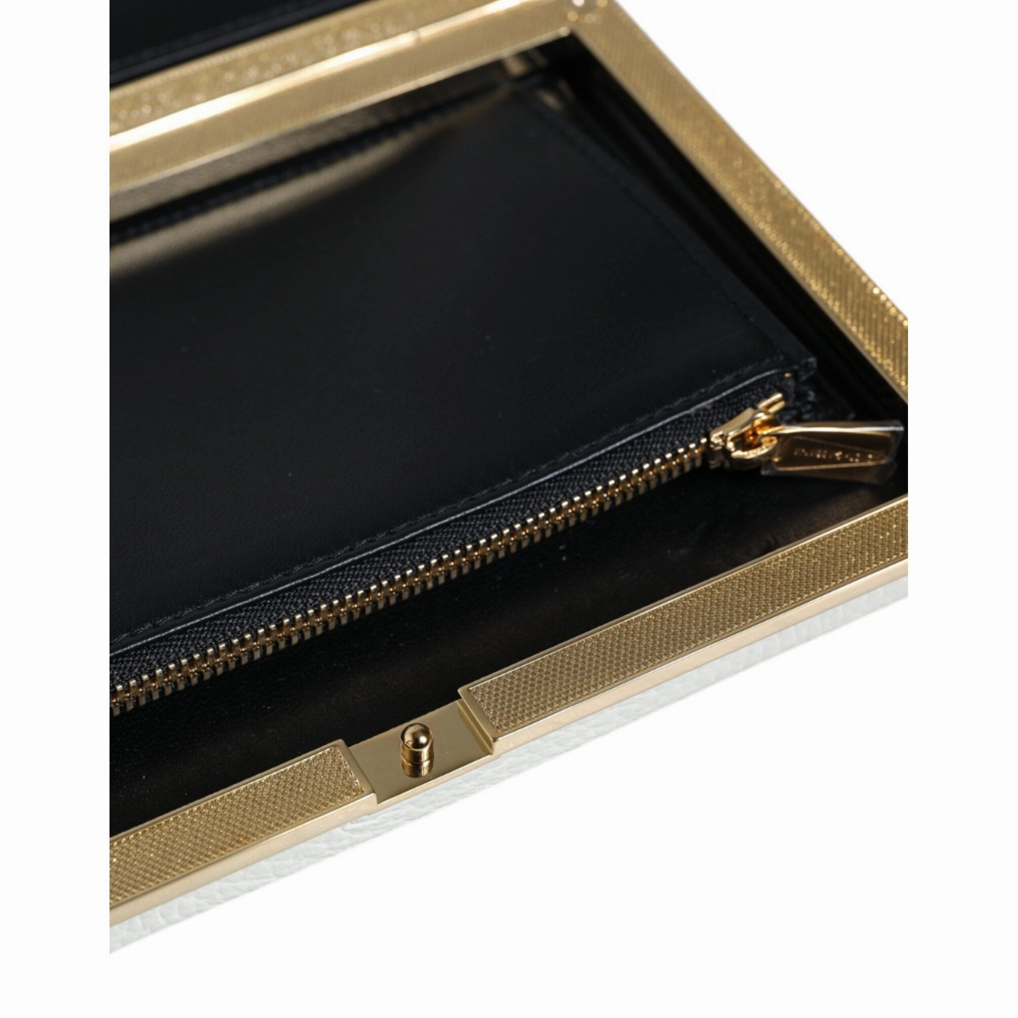 Dolce & Gabbana White Leather Gold Frame Clutch Evening Party Purse Women's Bag