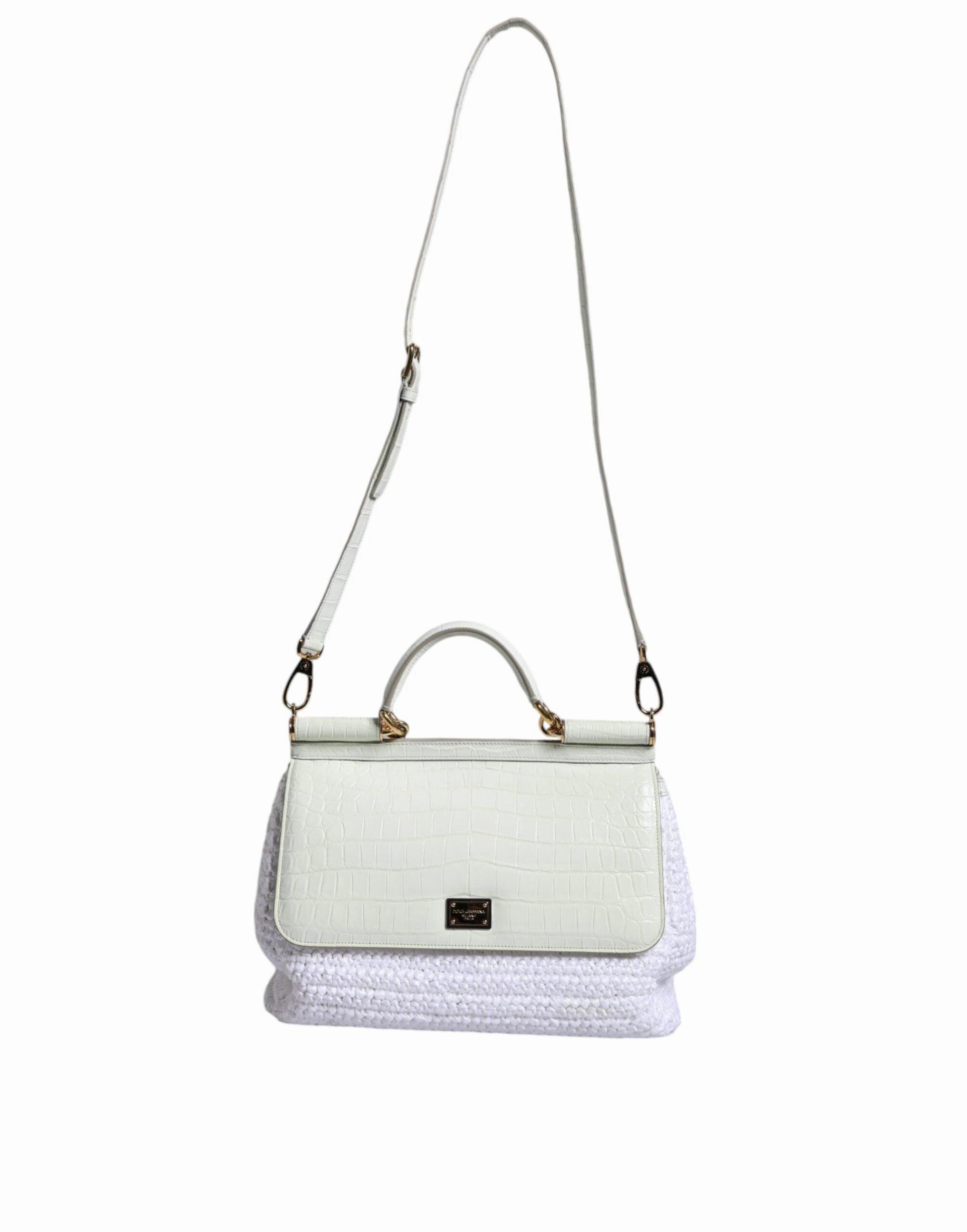 Dolce & Gabbana White Rafia Leather SICILY Crossbody Bag