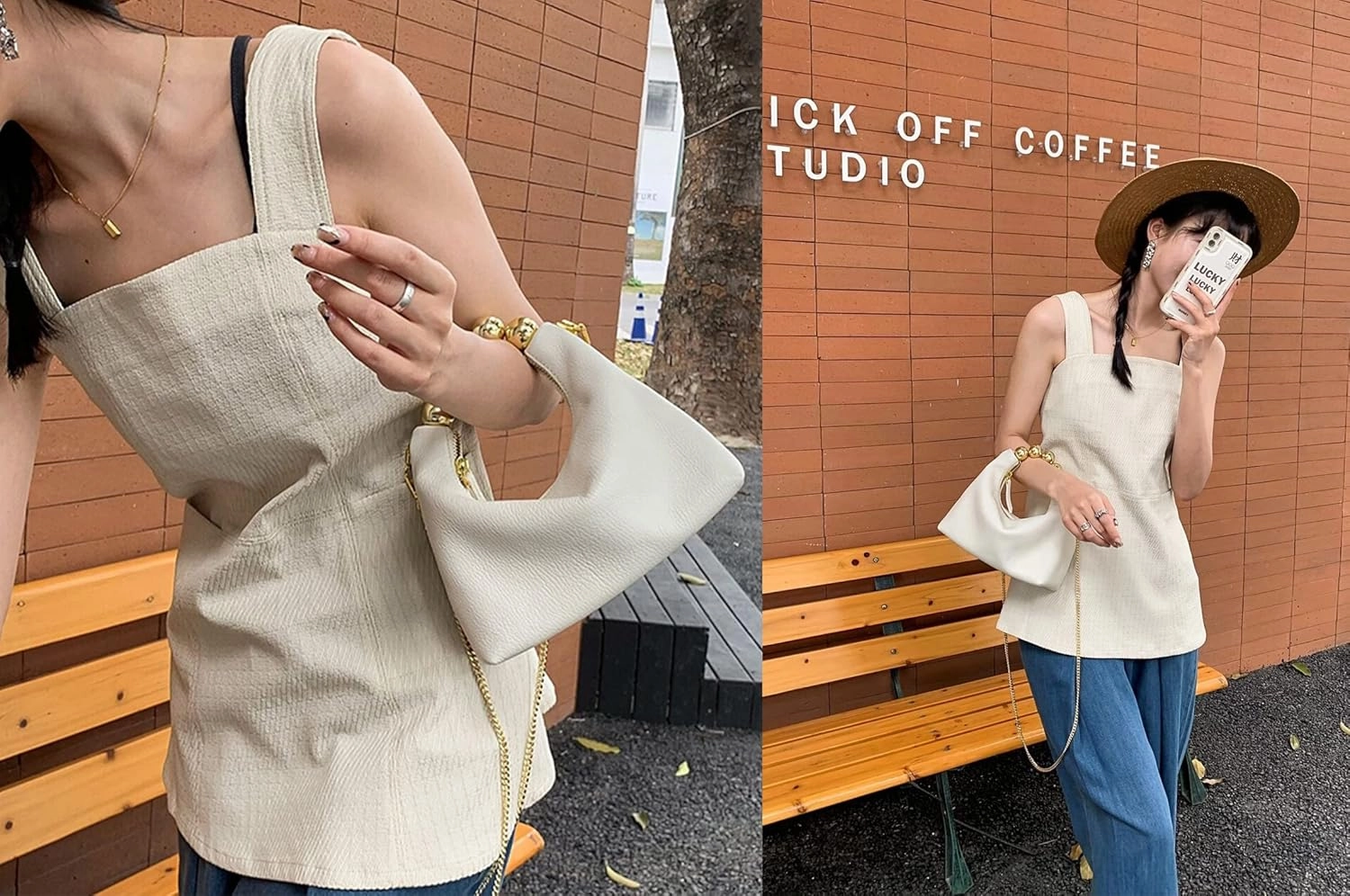 DORIS&JACKY Small Top Handle Clutch Bag Women Designer Goatskin Crossbody Purse With Pearl Handle And Detachable Metal Chain