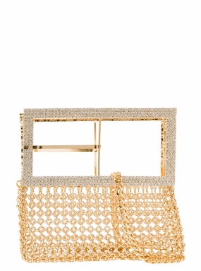 Downtown Bag' Gold-Colored Shoulder Bag With Maxi Buckle In Metal Mesh