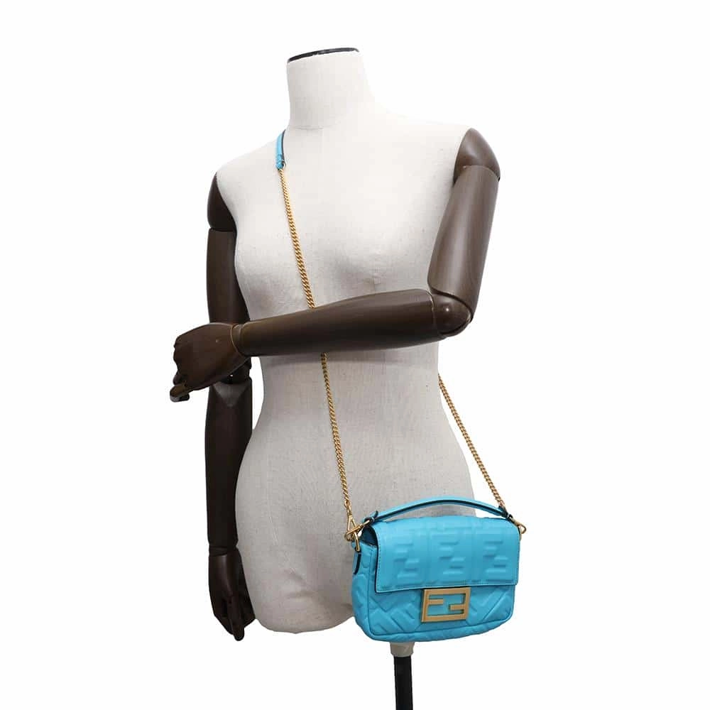 FENDI Baguette 2WAYChainShoulder Bag Light Blue8BS017 Leather Size Small