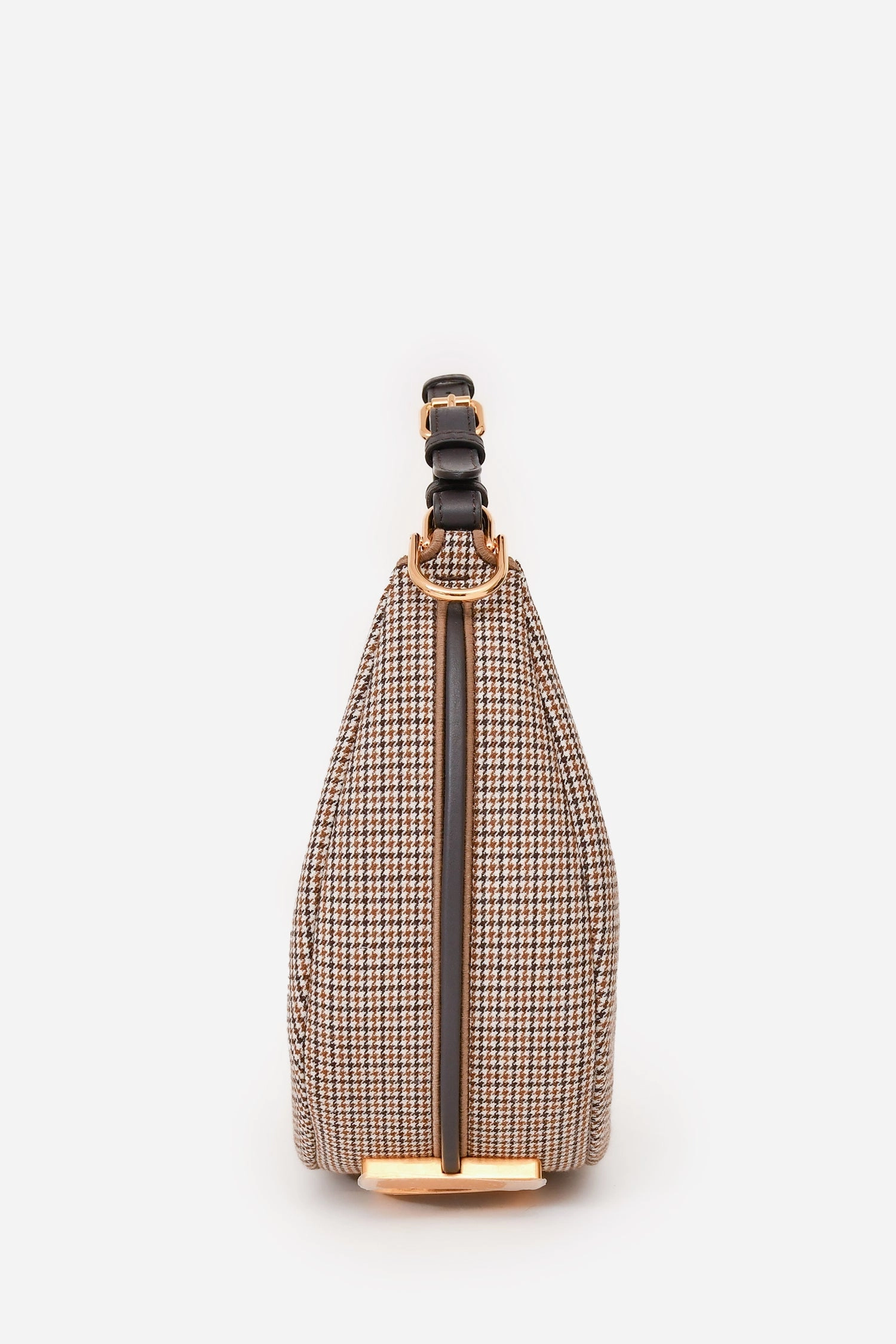 Fendi Brown Leather/Fabric Houndstooth Fendigraphy Small Shoulder Bag