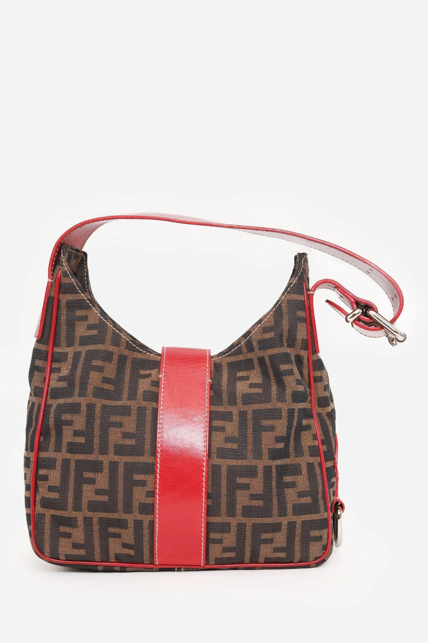 Fendi Brown/Red FF Canvas Zucca Shoulder Bag