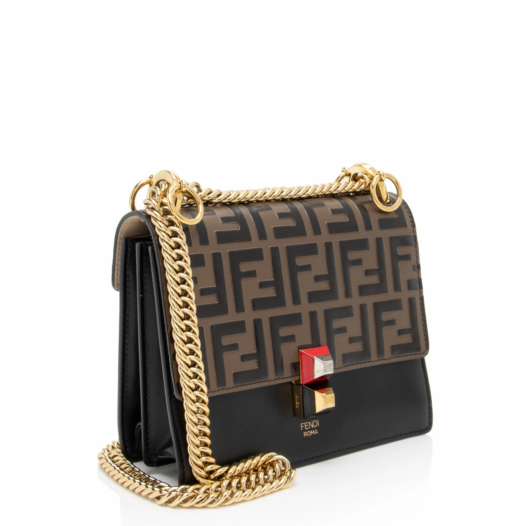 Fendi FF Embossed Calfskin Kan I Small Shoulder Bag