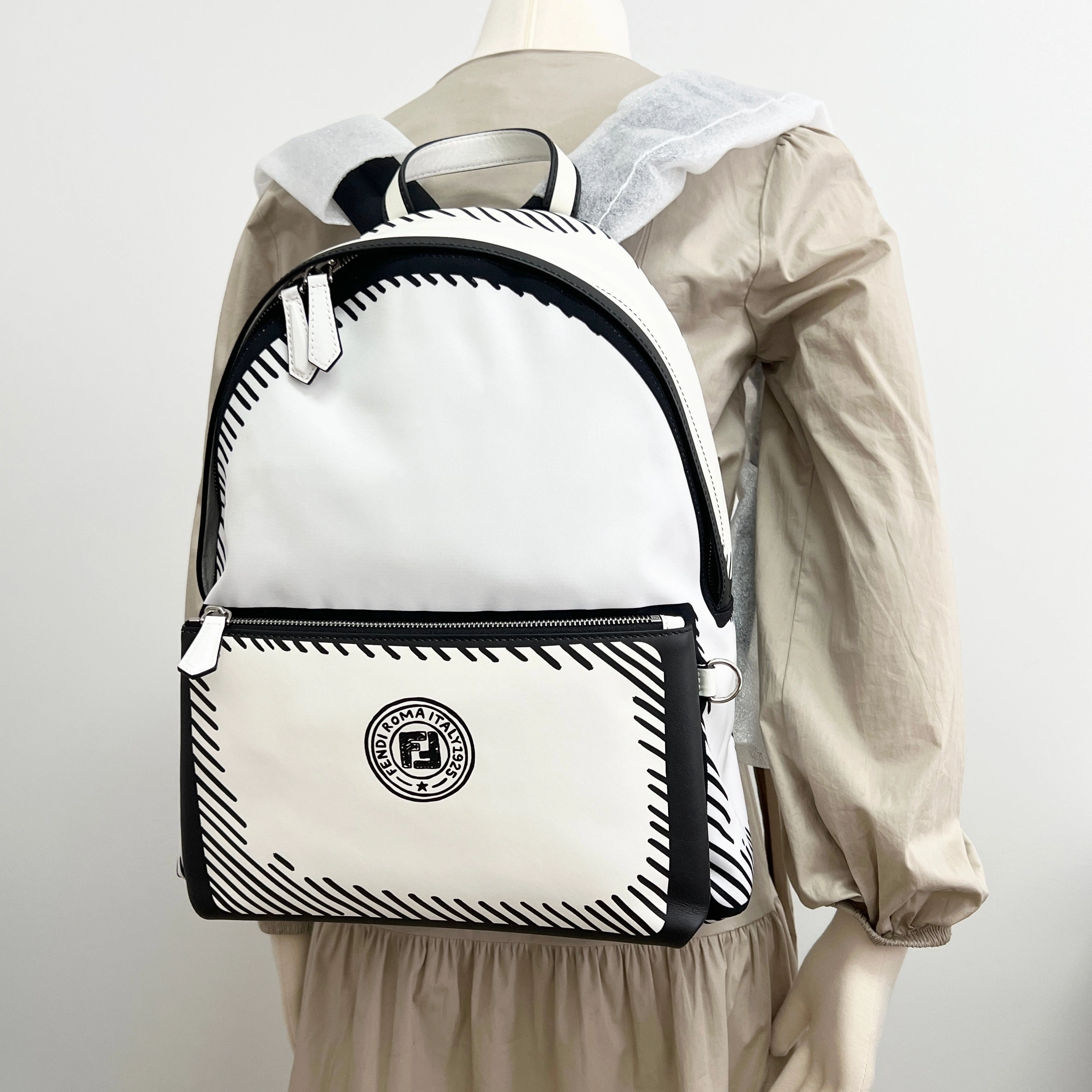 Fendi White Canvas/Leather Backpack