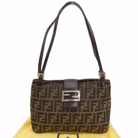 Fendi Zucca Canvas Leather Shoulder Bag (Pre-Owned)