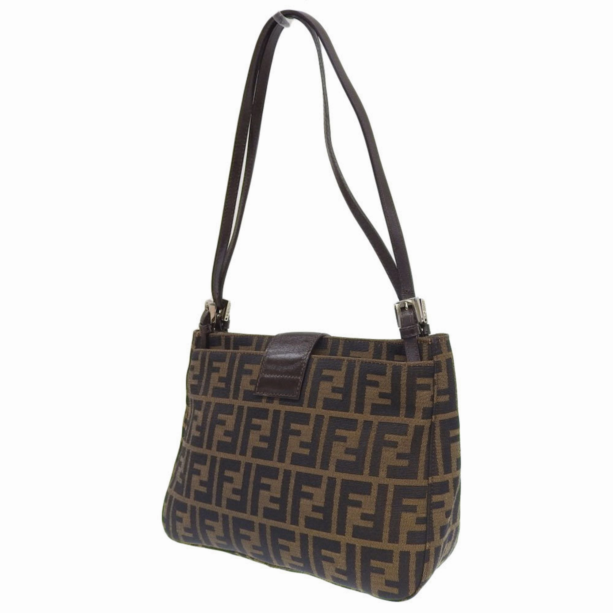 Fendi Zucca Canvas Leather Shoulder Bag (Pre-Owned)