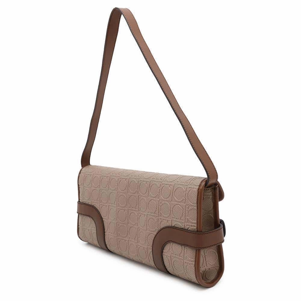 Ferragamo Gancini Shoulder Bag Jasmin Flower/Brown Leather