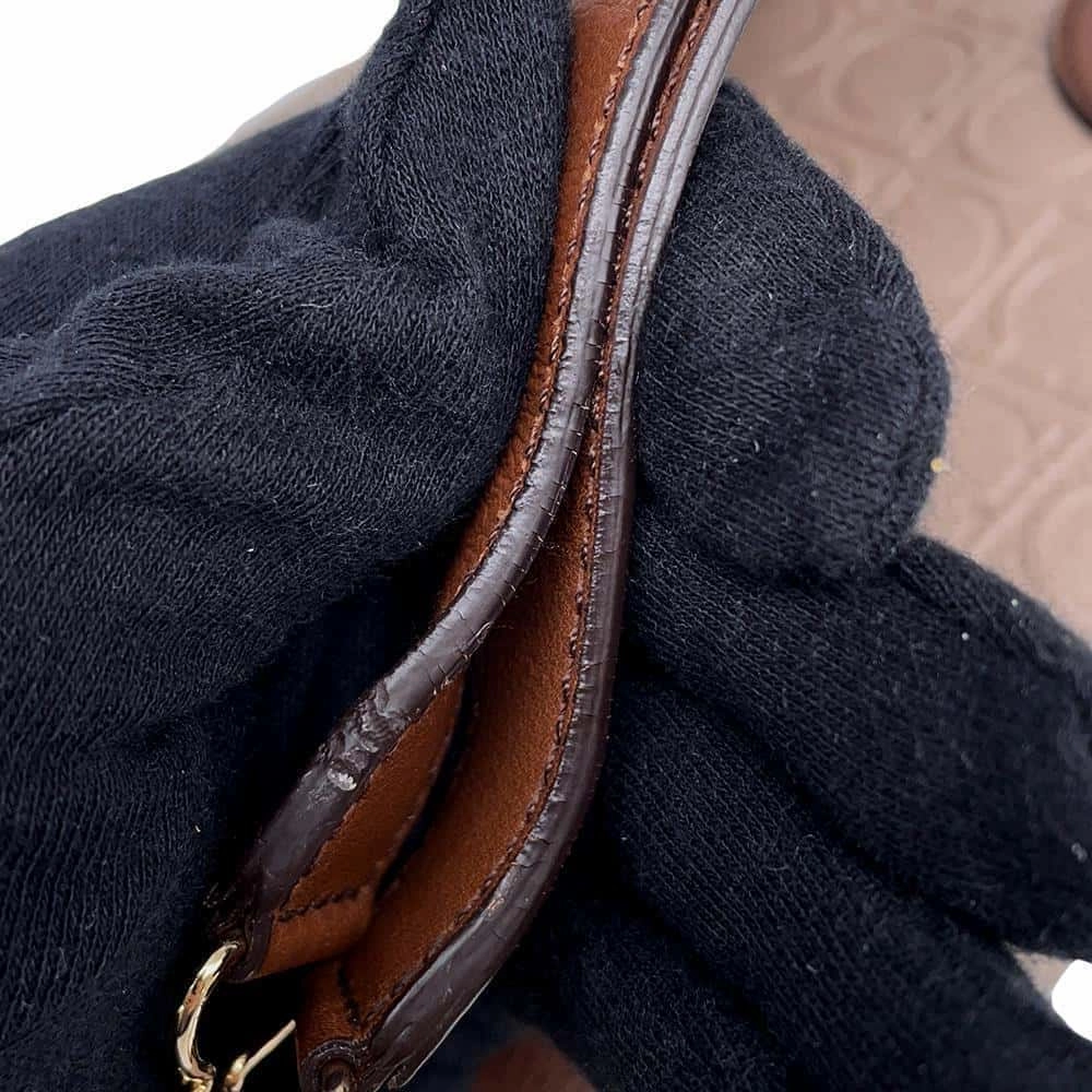 Ferragamo Gancini Shoulder Bag Jasmin Flower/Brown Leather
