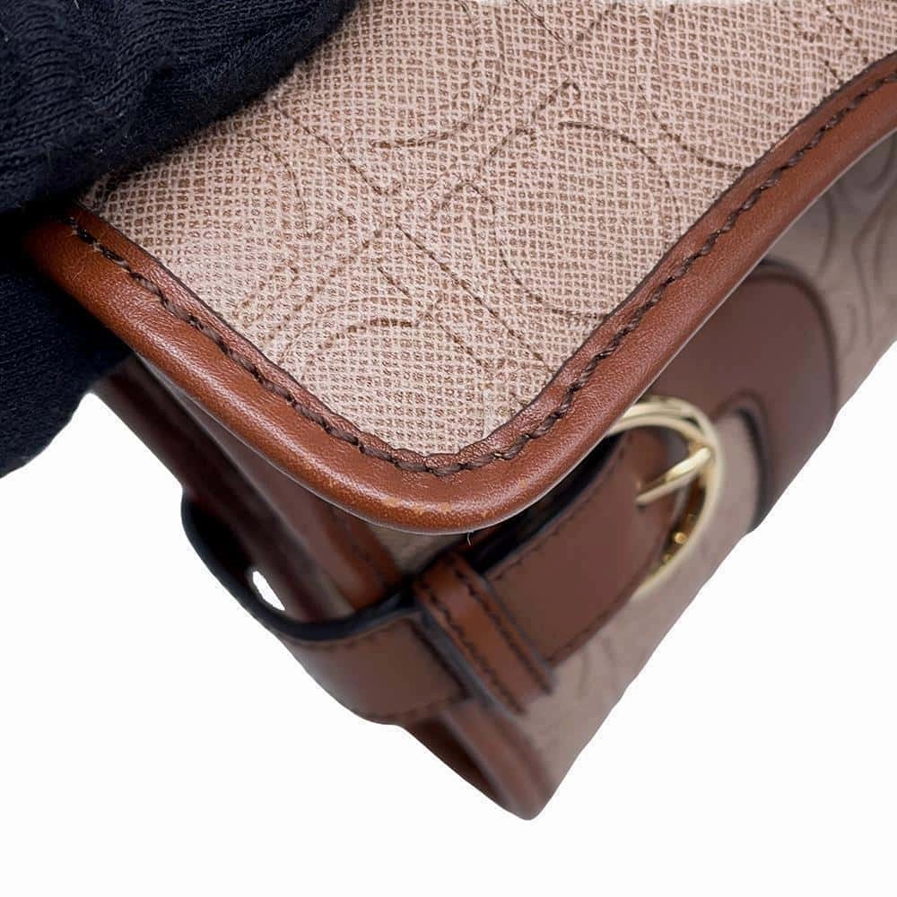 Ferragamo Gancini Shoulder Bag Jasmin Flower/Brown Leather