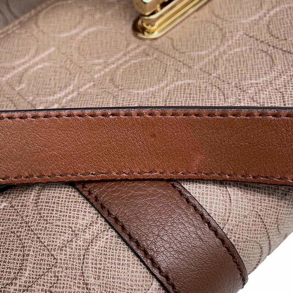 Ferragamo Gancini Shoulder Bag Jasmin Flower/Brown Leather