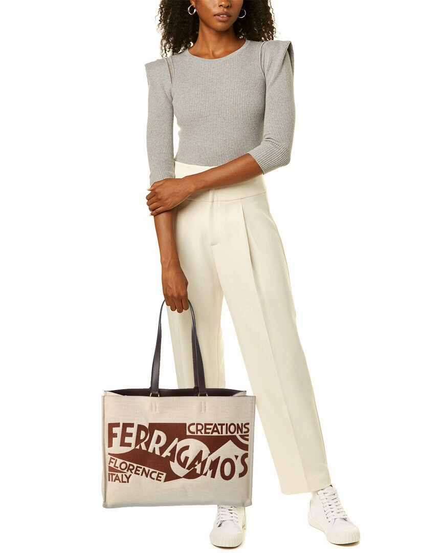 Ferragamo Logo Large Leather-Trim Tote
