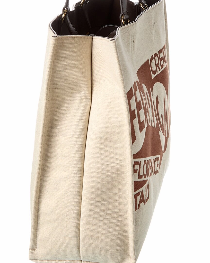 Ferragamo Logo Large Leather-Trim Tote
