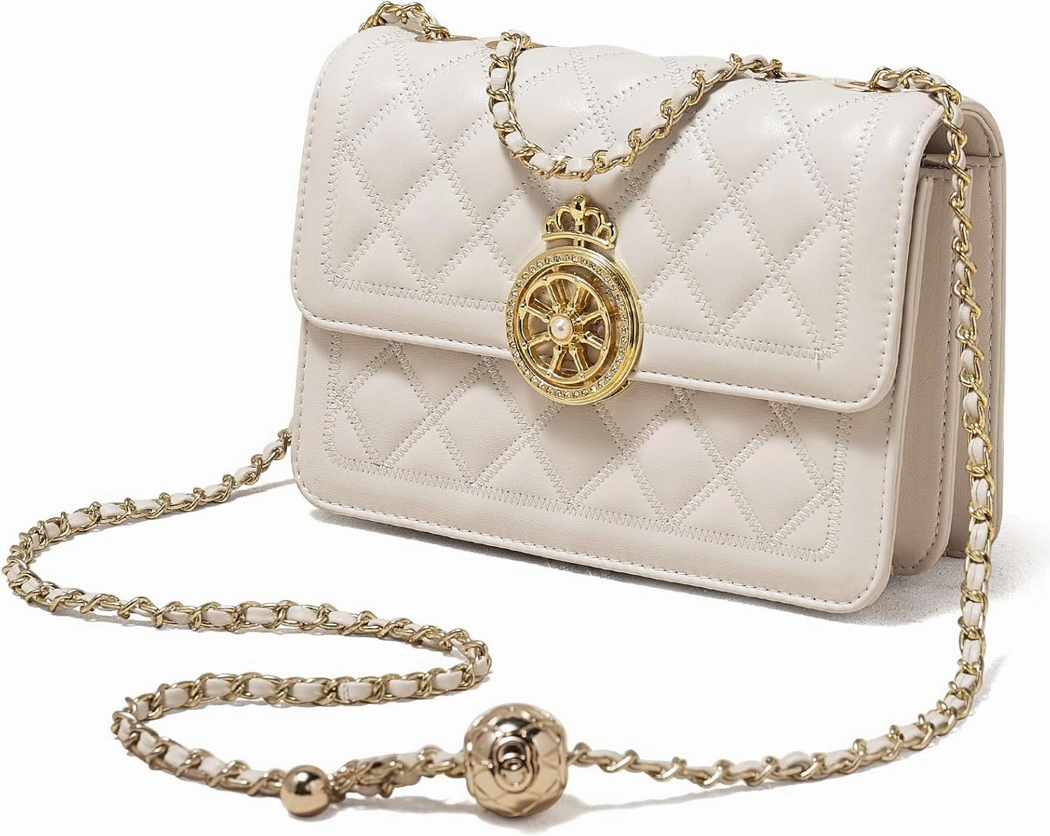 FOXLOVER Small Quilted Crossbody Bags for Women Faux Leather Chain Trendy Purses Adjustable Shoulder Strap Magnetic Closure
