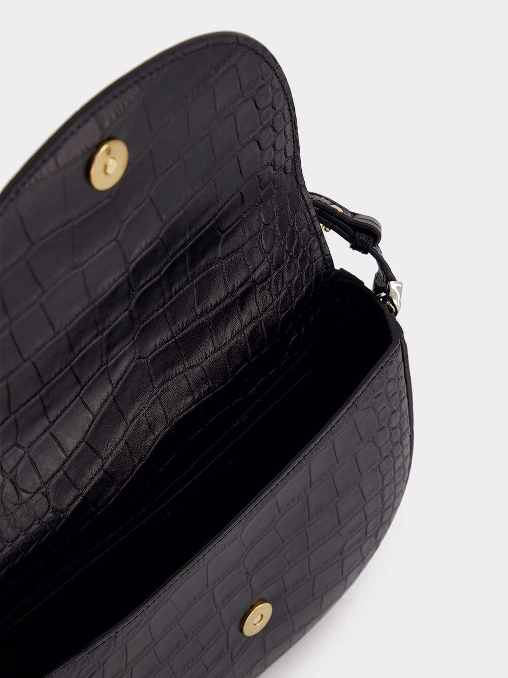 Frayme Medium Croc-Effect Black Shoulder Bag