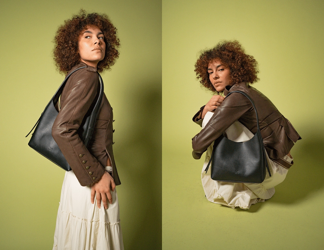 Frida Vegan Italian Grape Leather Shoulder Bag | Onyx
