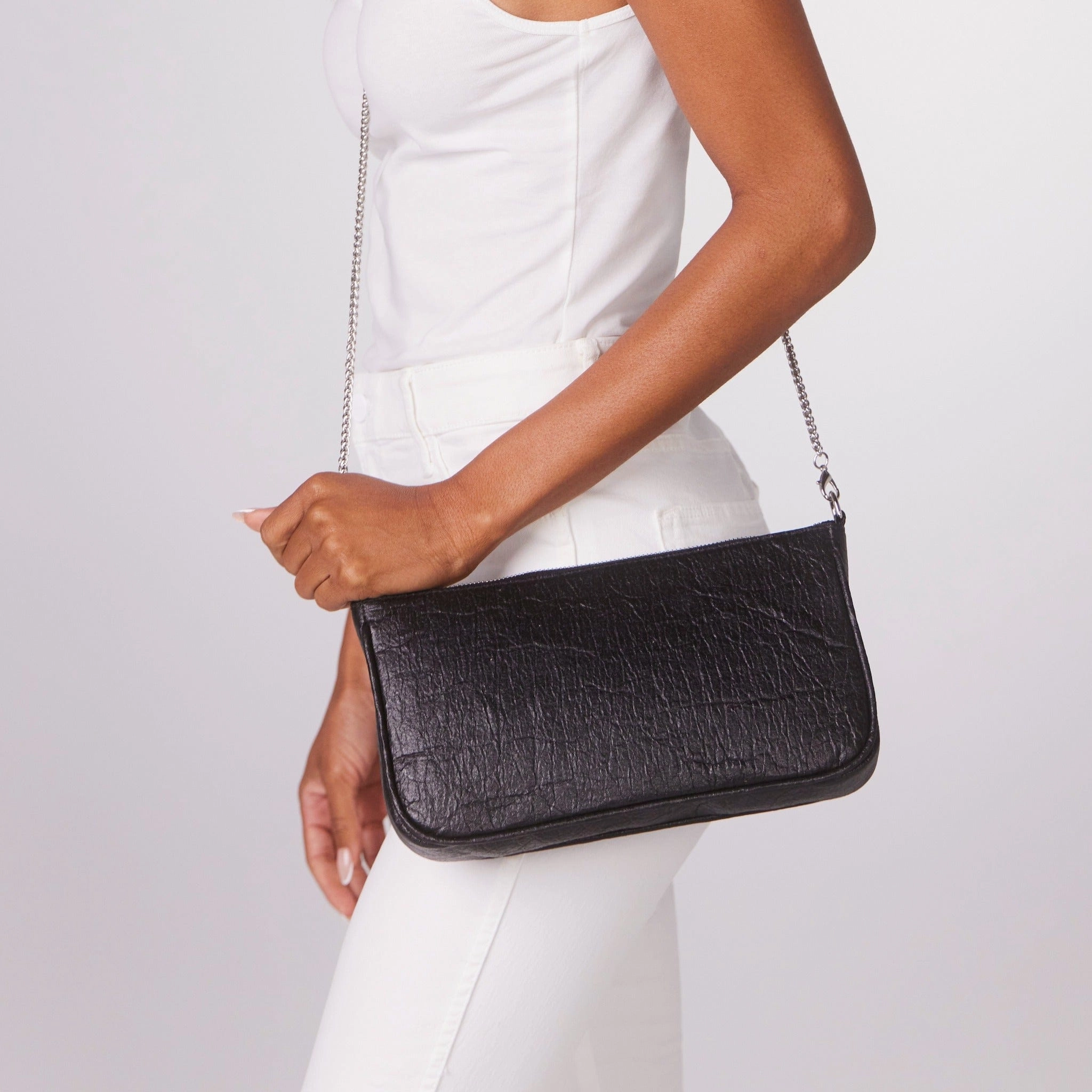 Gaia Piatex Vegan Shoulder Bag | Metallic Black