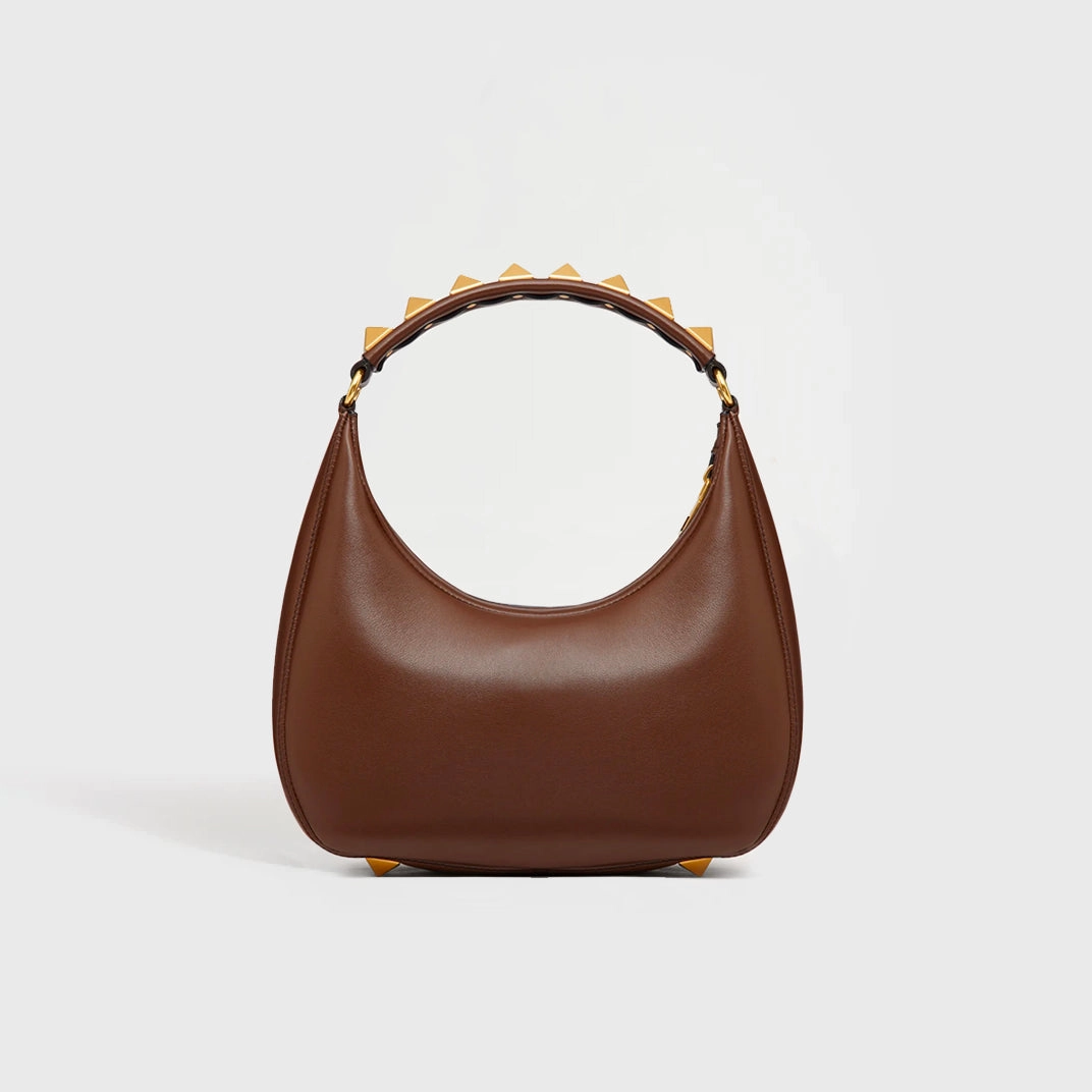 Garavani Roman Stud Sign Leather Shoulder Bag in Brown
