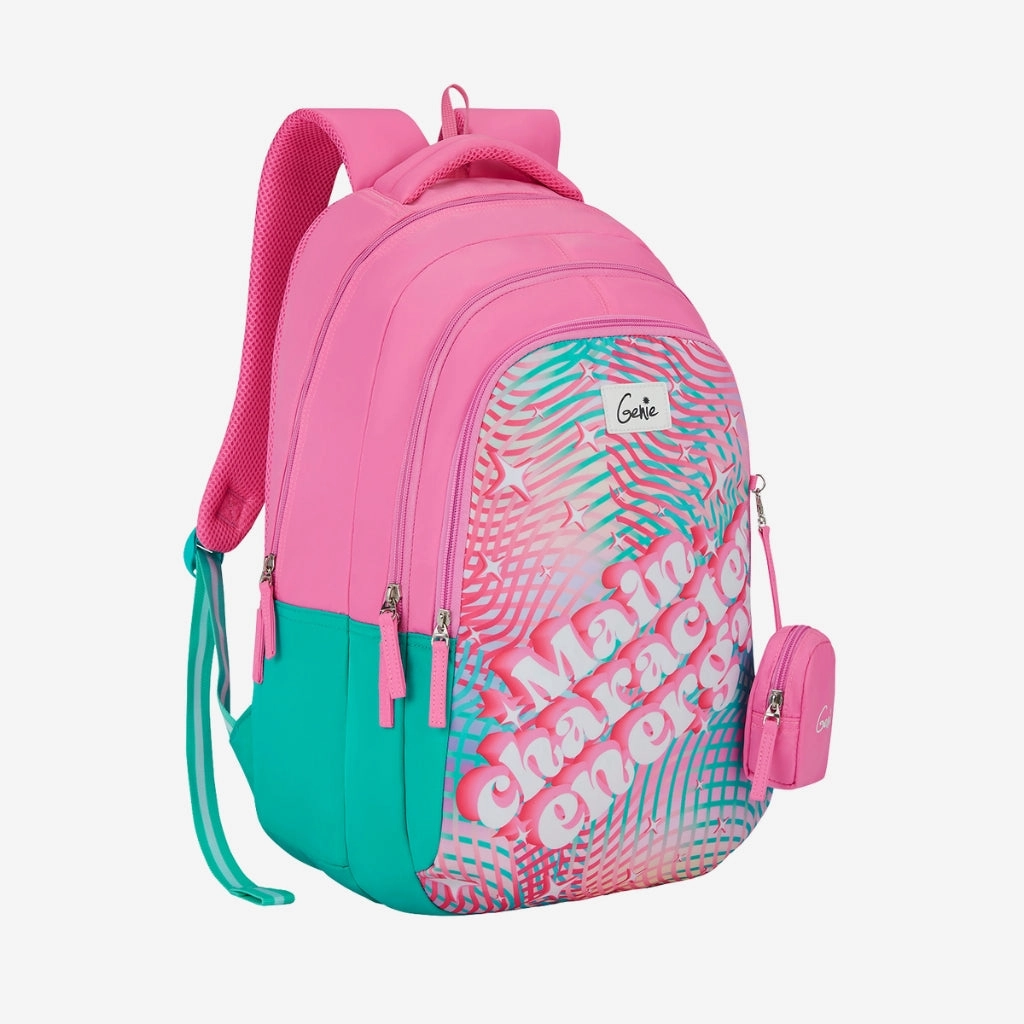 Genie Diva Backpack for Women, 19" Bags for Girls, Water Resistant and Lightweight, 3 Compartment Bag with Happy Pouch, 36 Liters, Nylon Twill