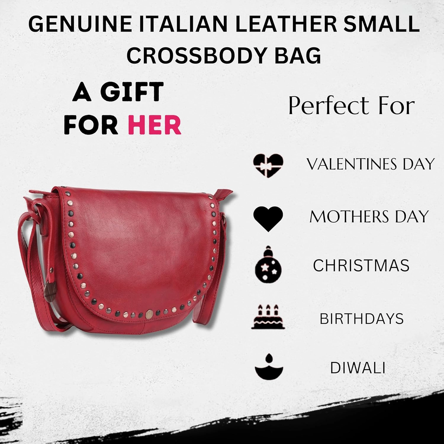 Genuine Italian Leather Boho Studded Crossbody Shoulder Bag - Stylish, Durable, & Perfect for Everyday Use for women