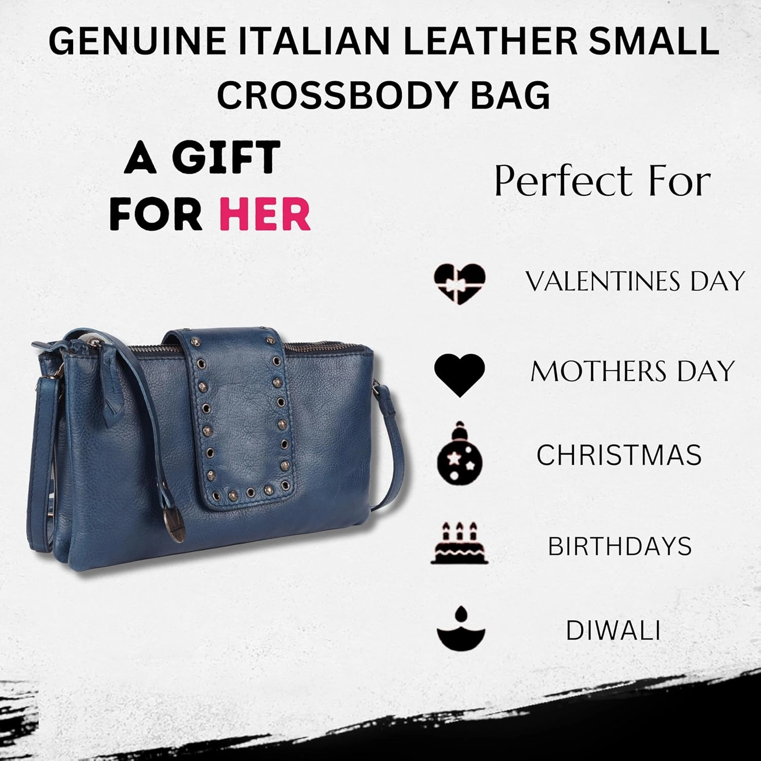 Genuine Italian Leather Boho Studded Crossbody Sling Bag - Stylish, Durable, & Perfect for Everyday Use for women