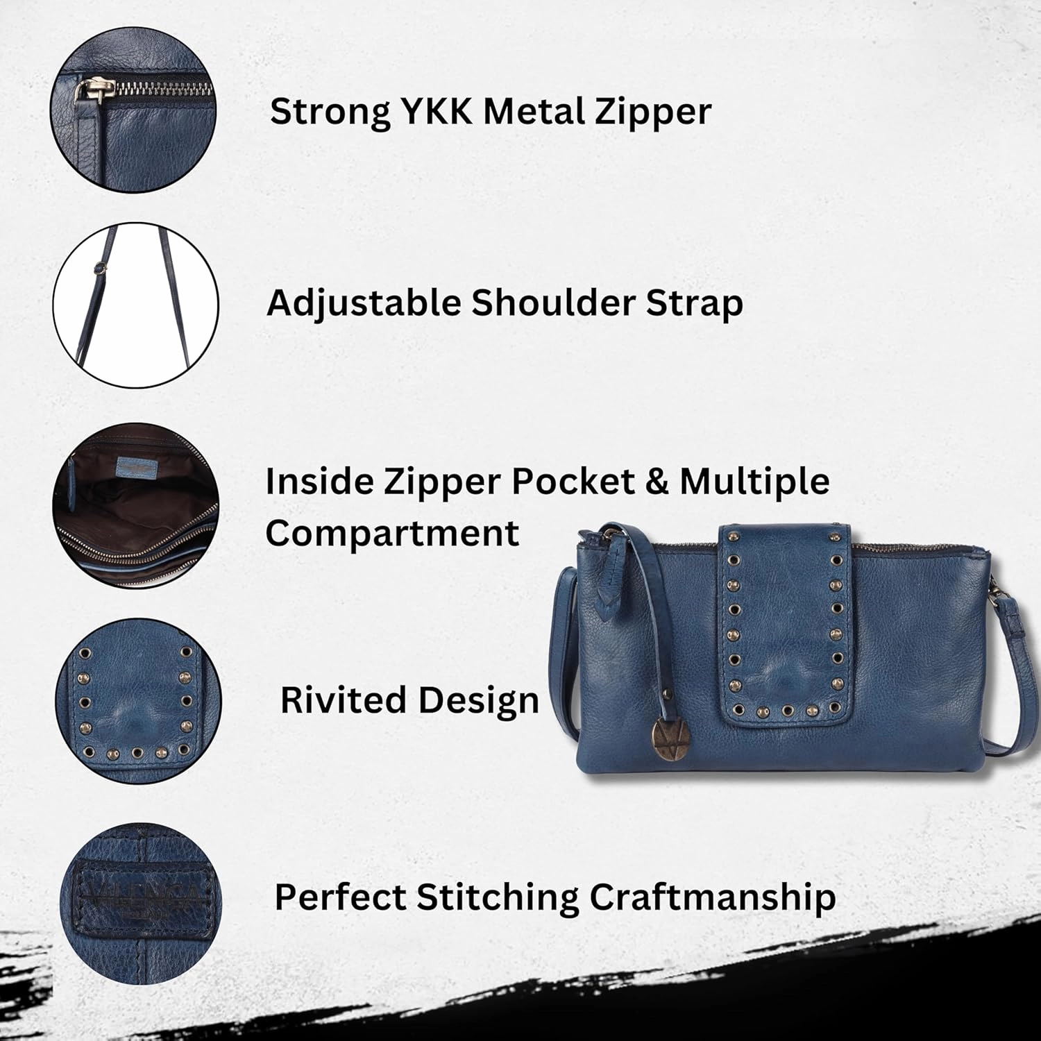 Genuine Italian Leather Boho Studded Crossbody Sling Bag - Stylish, Durable, & Perfect for Everyday Use for women