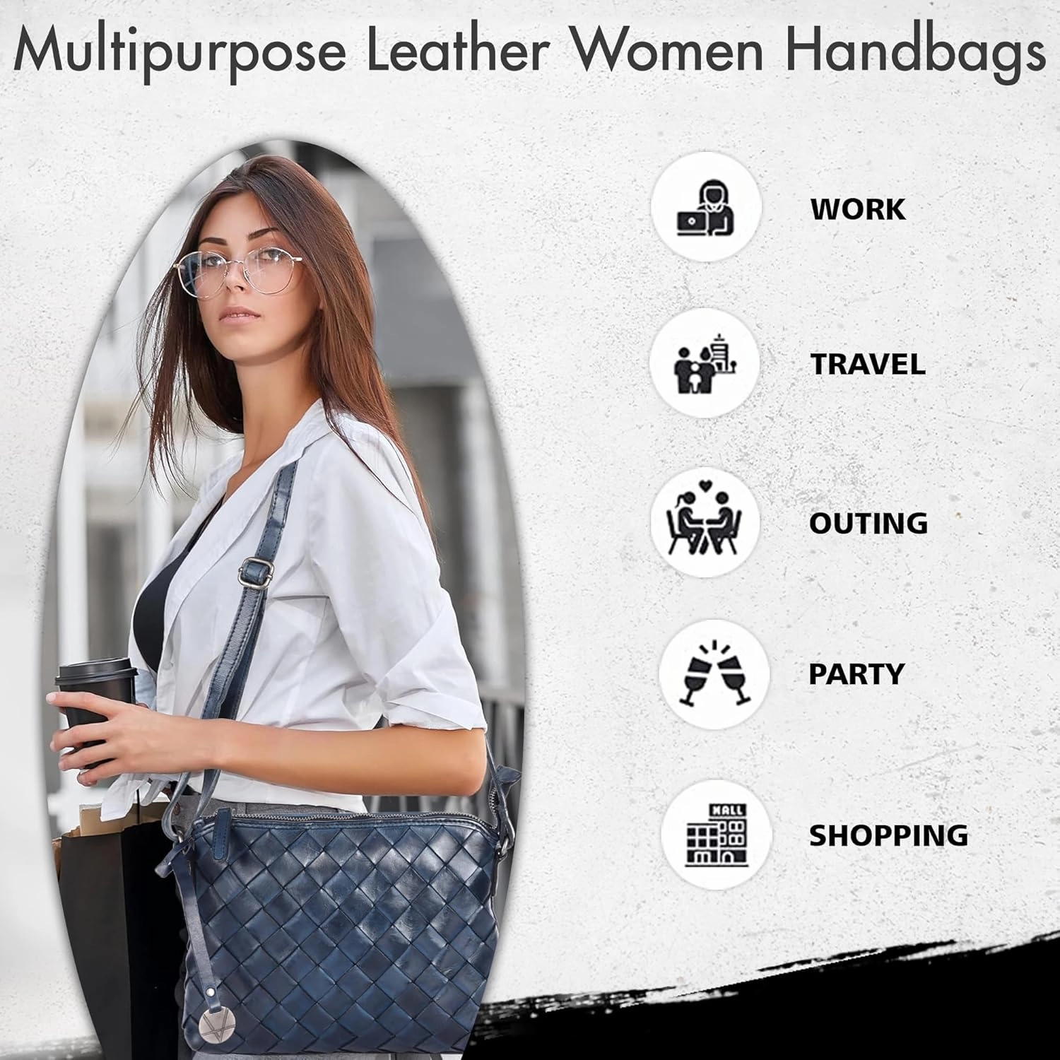 Genuine Leather Crossbody Sling Bag for Women - Trendy Casual Office Bag with Adjustable Strap