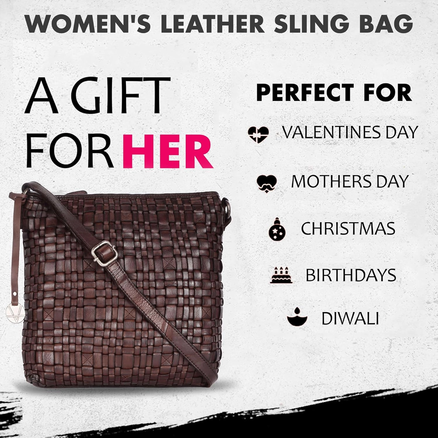 Genuine Leather Crossbody Sling Bag for Women, Purse for Women Trendy Casual Office Bag with Adjustable Strap