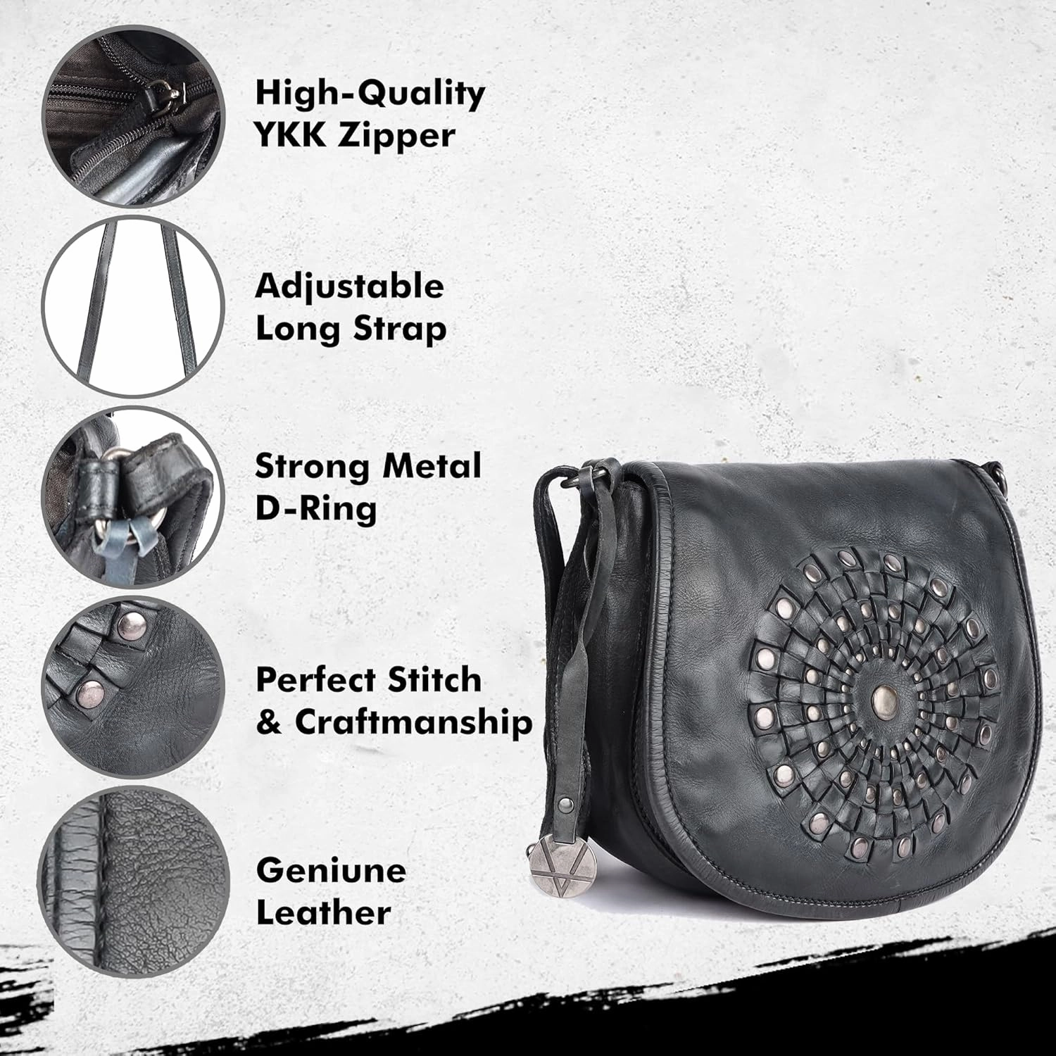 Genuine Leather Crossbody Sling Bag for Women, Purse for Women Trendy Casual Office Bag with Adjustable Strap