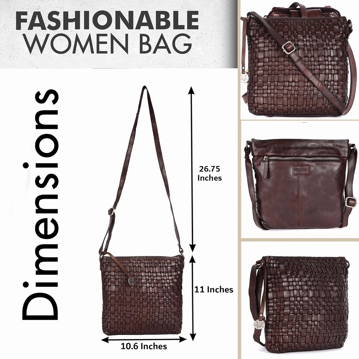 Genuine Leather Crossbody Sling Bag for Women, Purse for Women Trendy Casual Office Bag with Adjustable Strap