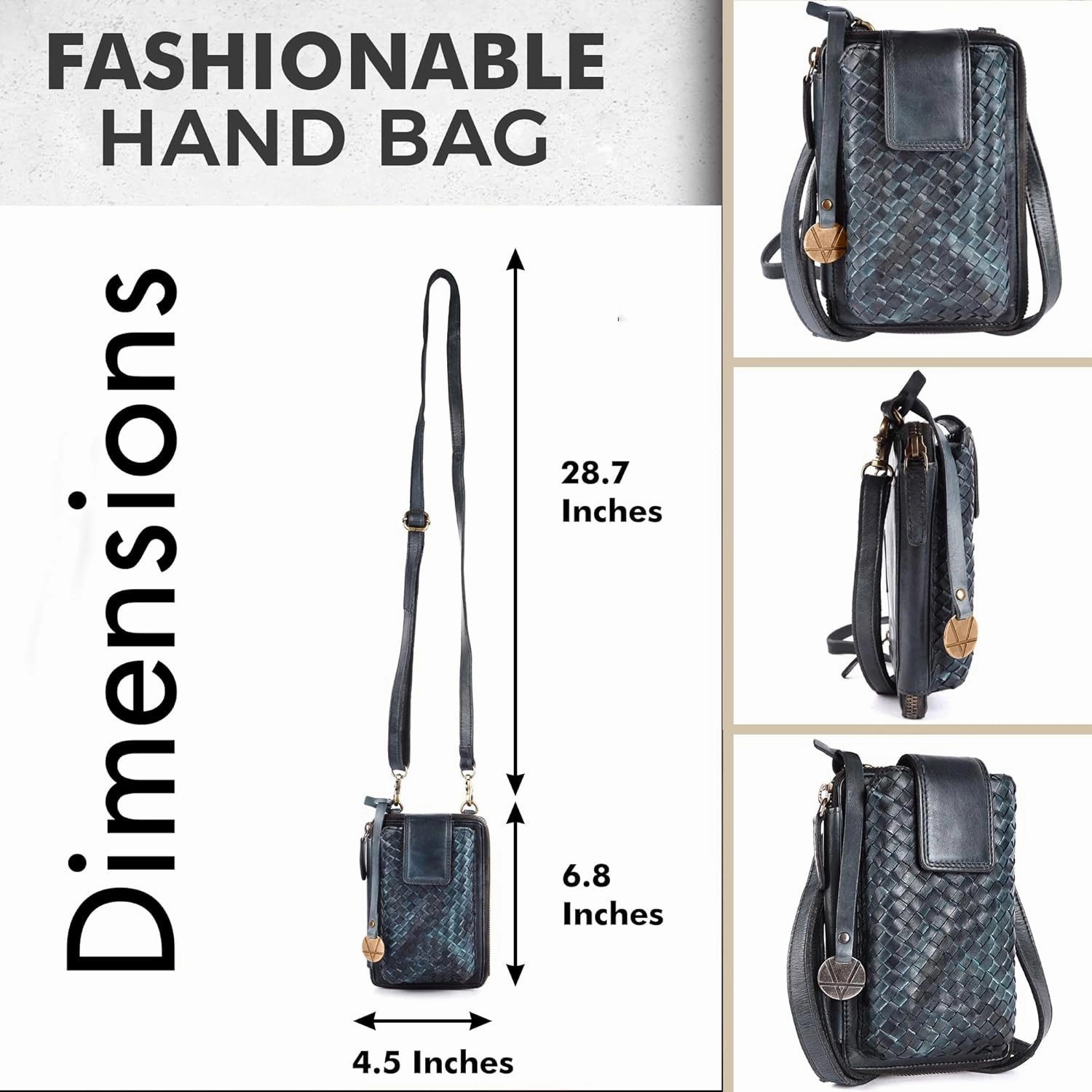 Genuine Leather Small Leather Crossbody Bags For Women Cell Phone Purse, Trendy Casual Detachable Strap