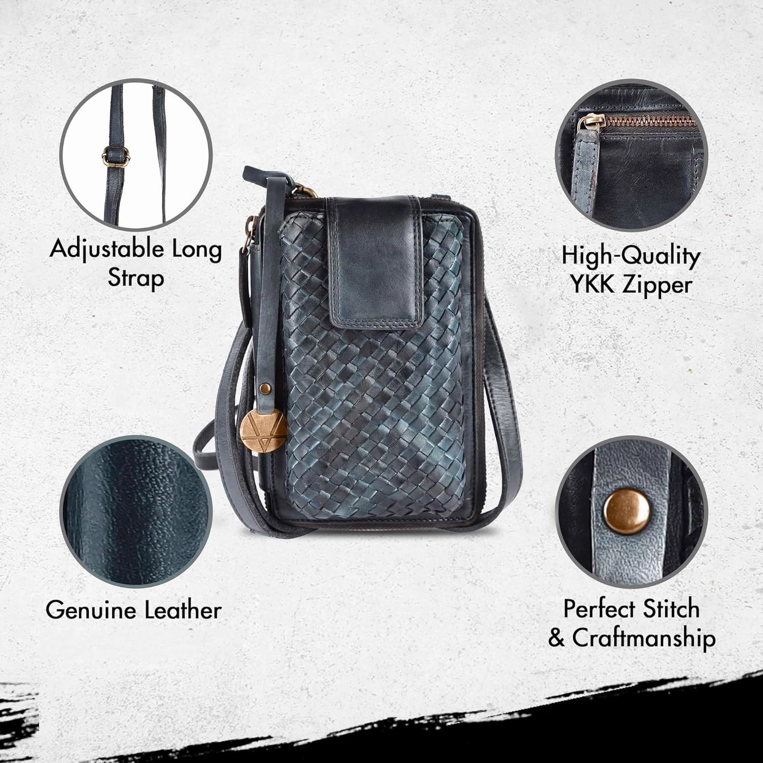 Genuine Leather Small Leather Crossbody Bags For Women Cell Phone Purse, Trendy Casual Detachable Strap