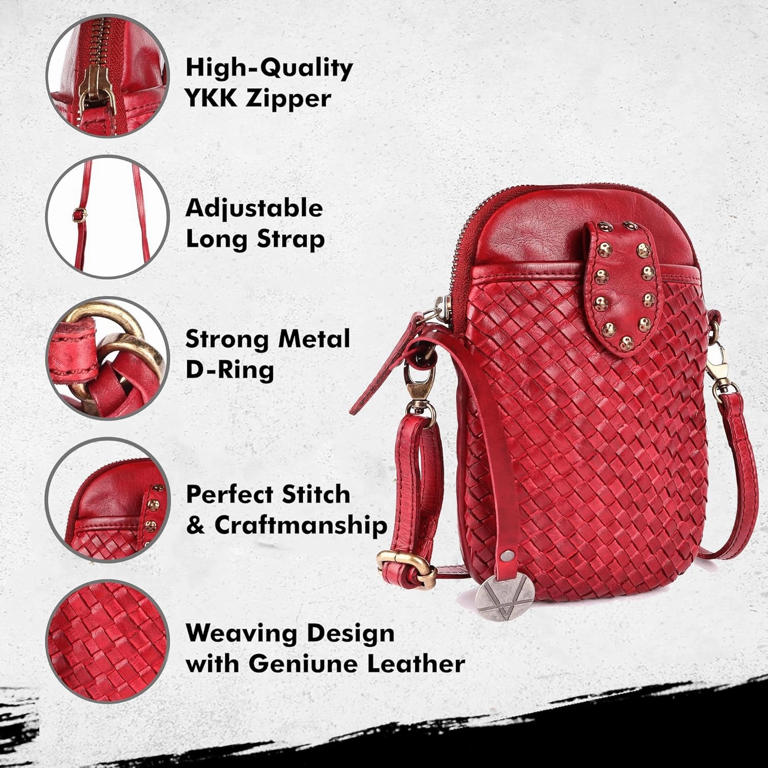 Genuine Leather Small Leather Crossbody Bags For Women Cell Phone Purse With Adjustable & Detachable Strap
