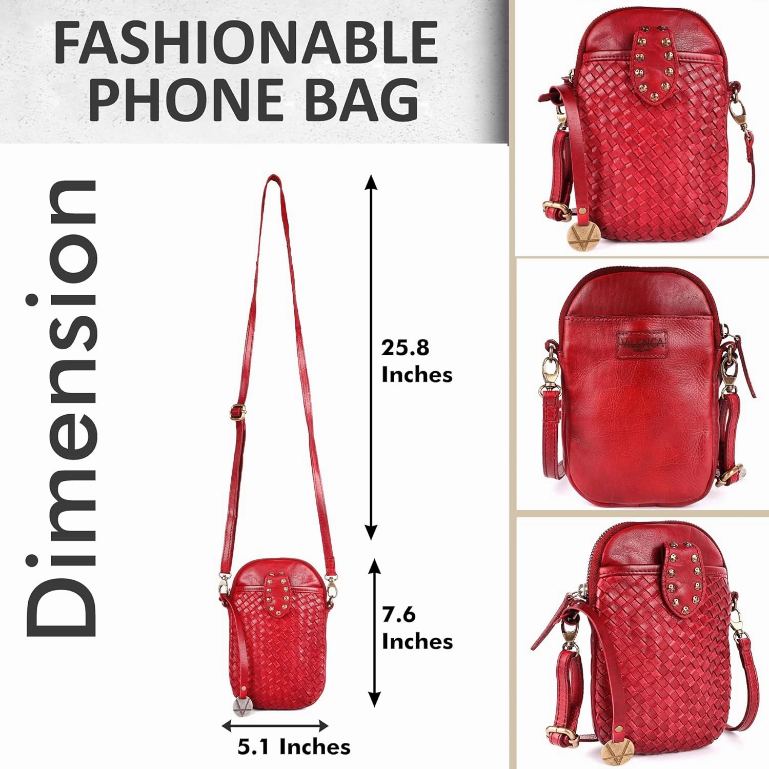 Genuine Leather Small Leather Crossbody Bags For Women Cell Phone Purse With Adjustable & Detachable Strap