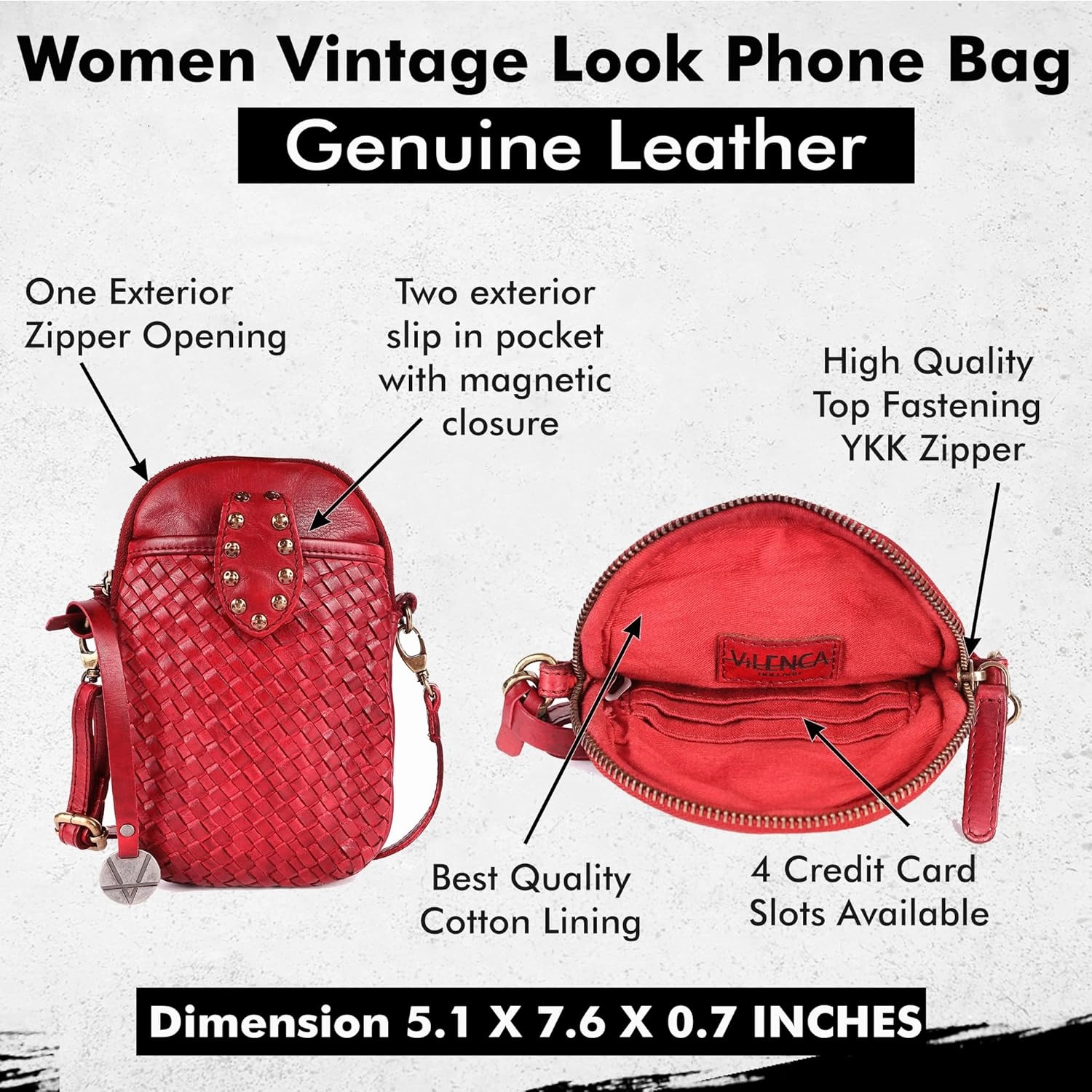 Genuine Leather Small Leather Crossbody Bags For Women Cell Phone Purse With Adjustable & Detachable Strap