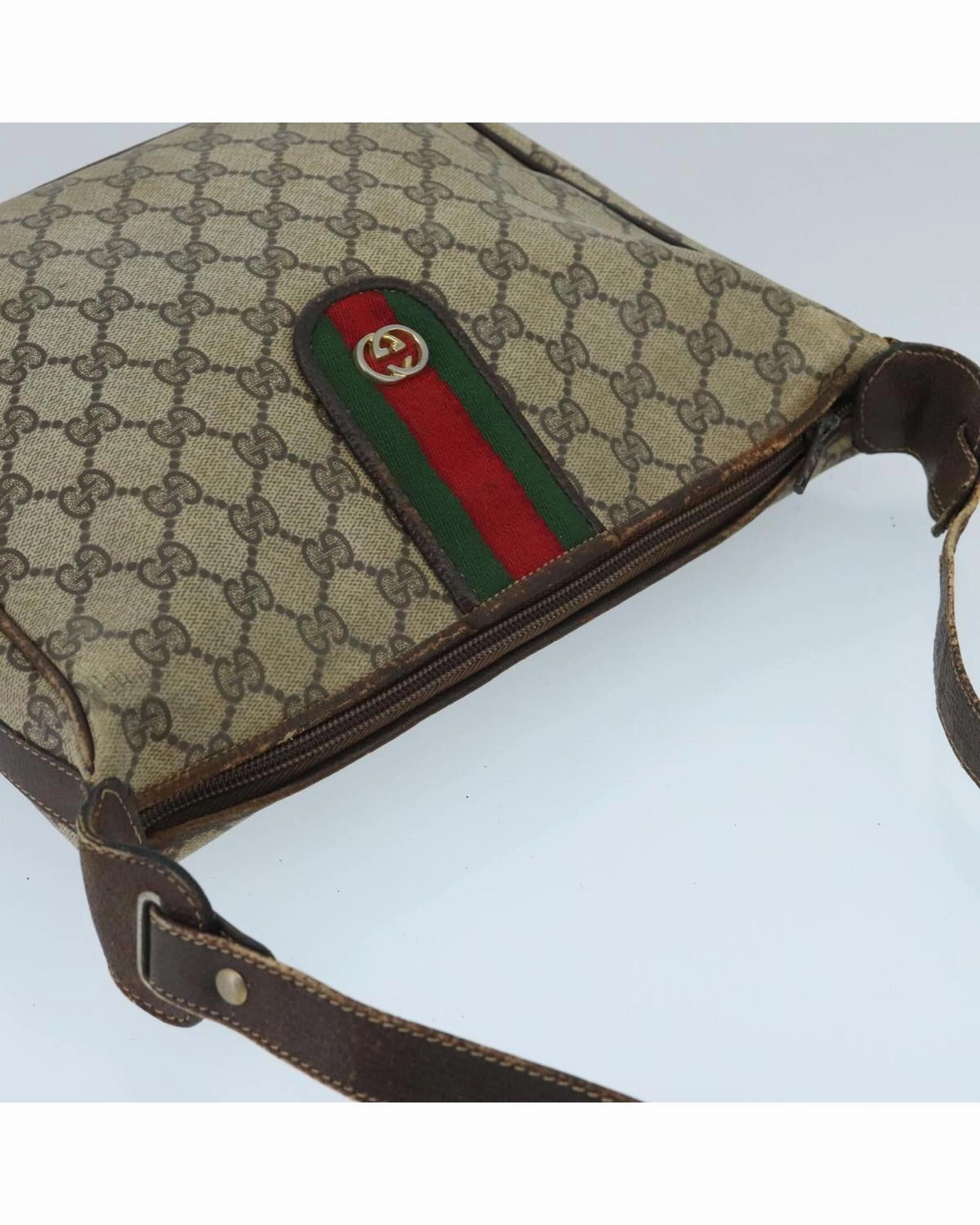 GG Supreme Web Sherry Line Shoulder Bag with Gold Accents and Red Detailing