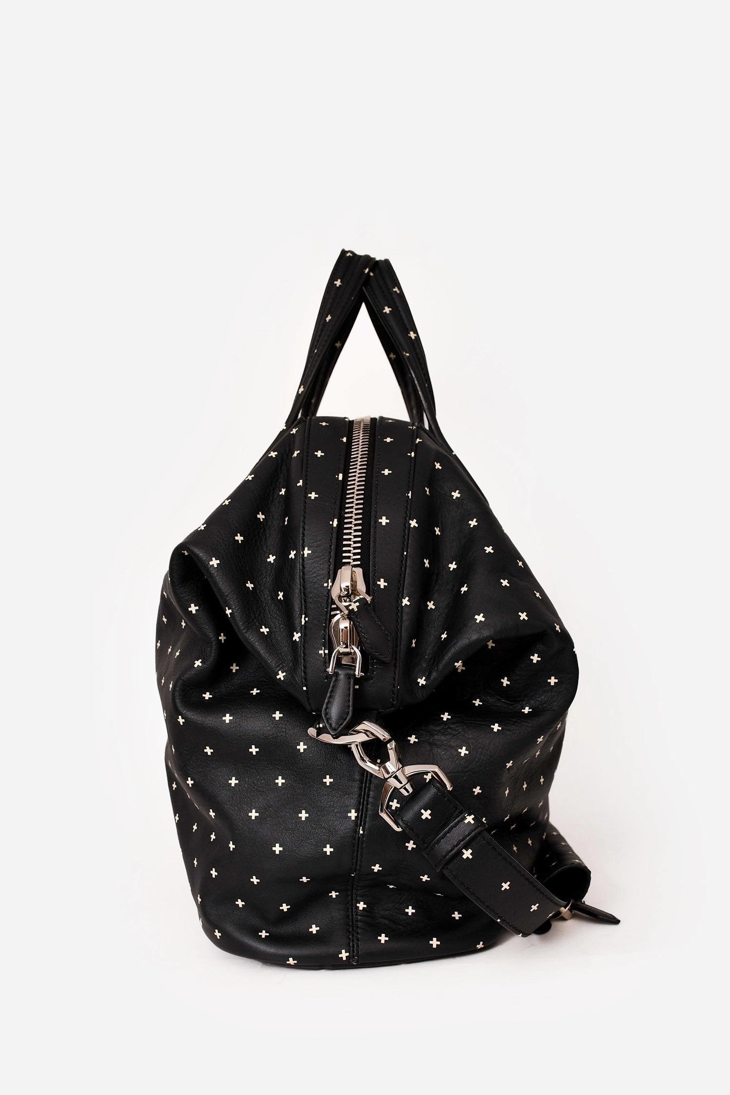 Givenchy 2015 Black/White Leather Cross Patterned Nightingale Weekender Bag with Strap