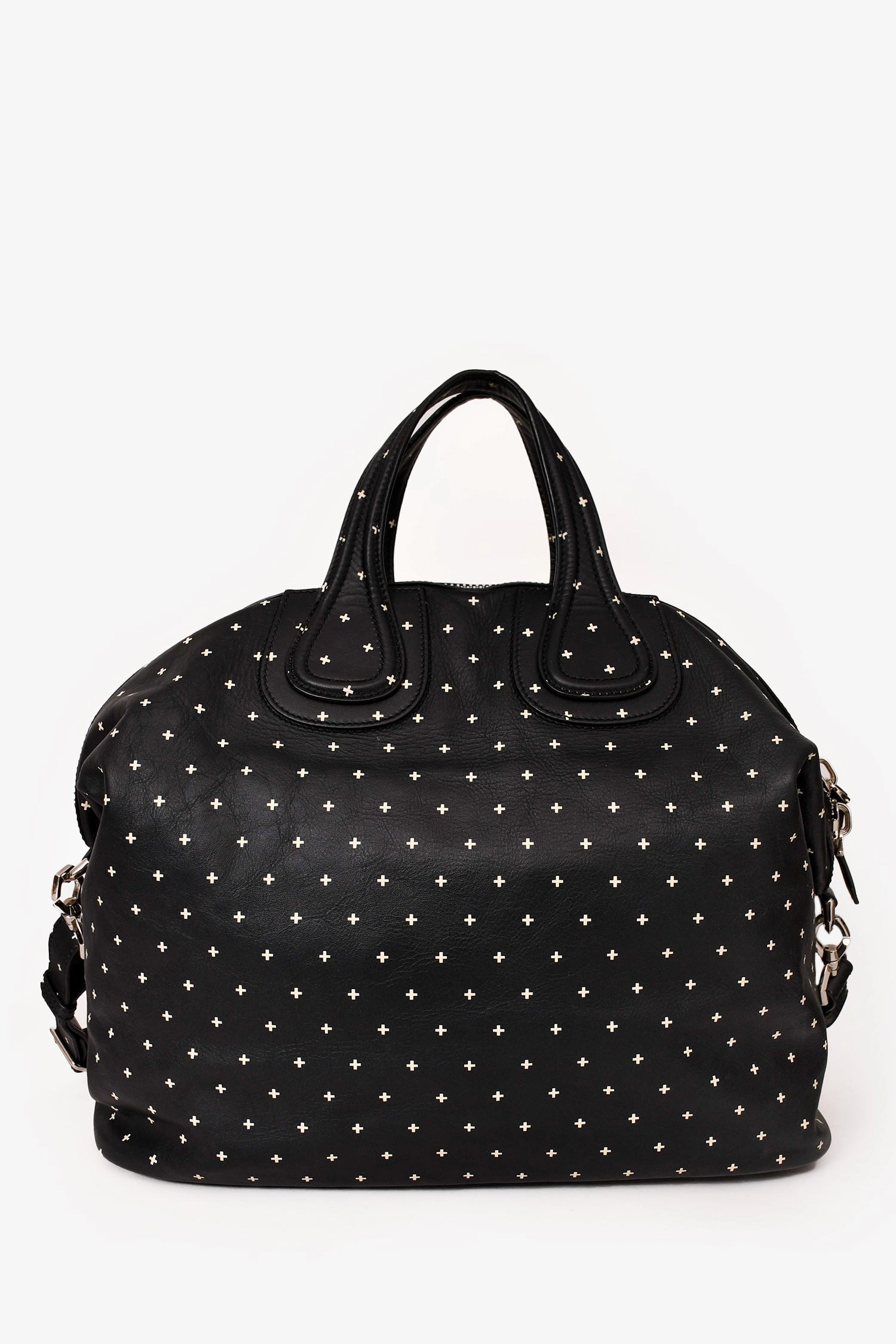 Givenchy 2015 Black/White Leather Cross Patterned Nightingale Weekender Bag with Strap