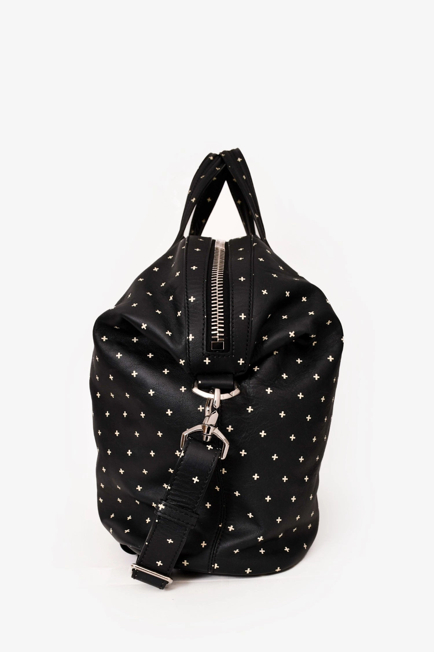 Givenchy 2015 Black/White Leather Cross Patterned Nightingale Weekender Bag with Strap
